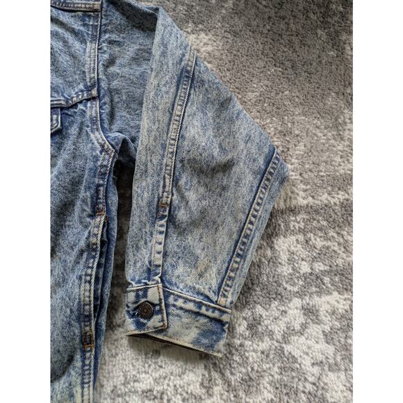 VTG 80s Levis Denim Trucker Jacket Acid Wash Fleece Hood - Medium Made in Canada - Picture 6 of 16